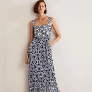 Boden Freya Tie Back Maxi Dress Navy Blue / Off White Sun Dress Pockets